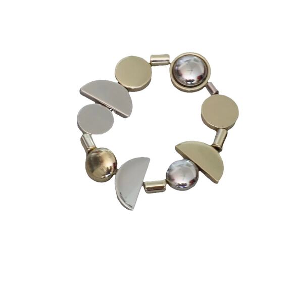 Gold and silver tone geometric stretch bracelet - Picture 4 of 6